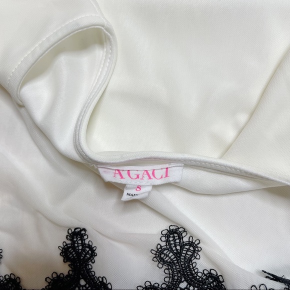 Agaci White Short Sleeve Crop Top With Mesh Sleeves and Black Fringe - Picture 7 of 9